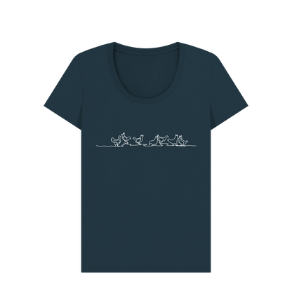 Denim Blue Women's Chickens Organic Cotton Scoop Neck Tee (White)