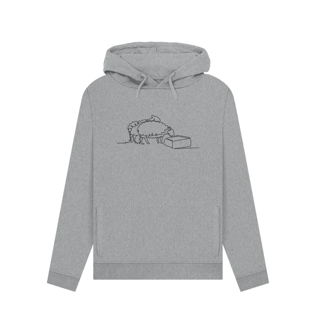 Light Heather Women's Sheep Organic Cotton Pullover Hoodie (Black)