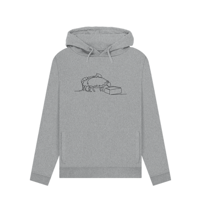 Light Heather Women's Sheep Organic Cotton Pullover Hoodie (Black)