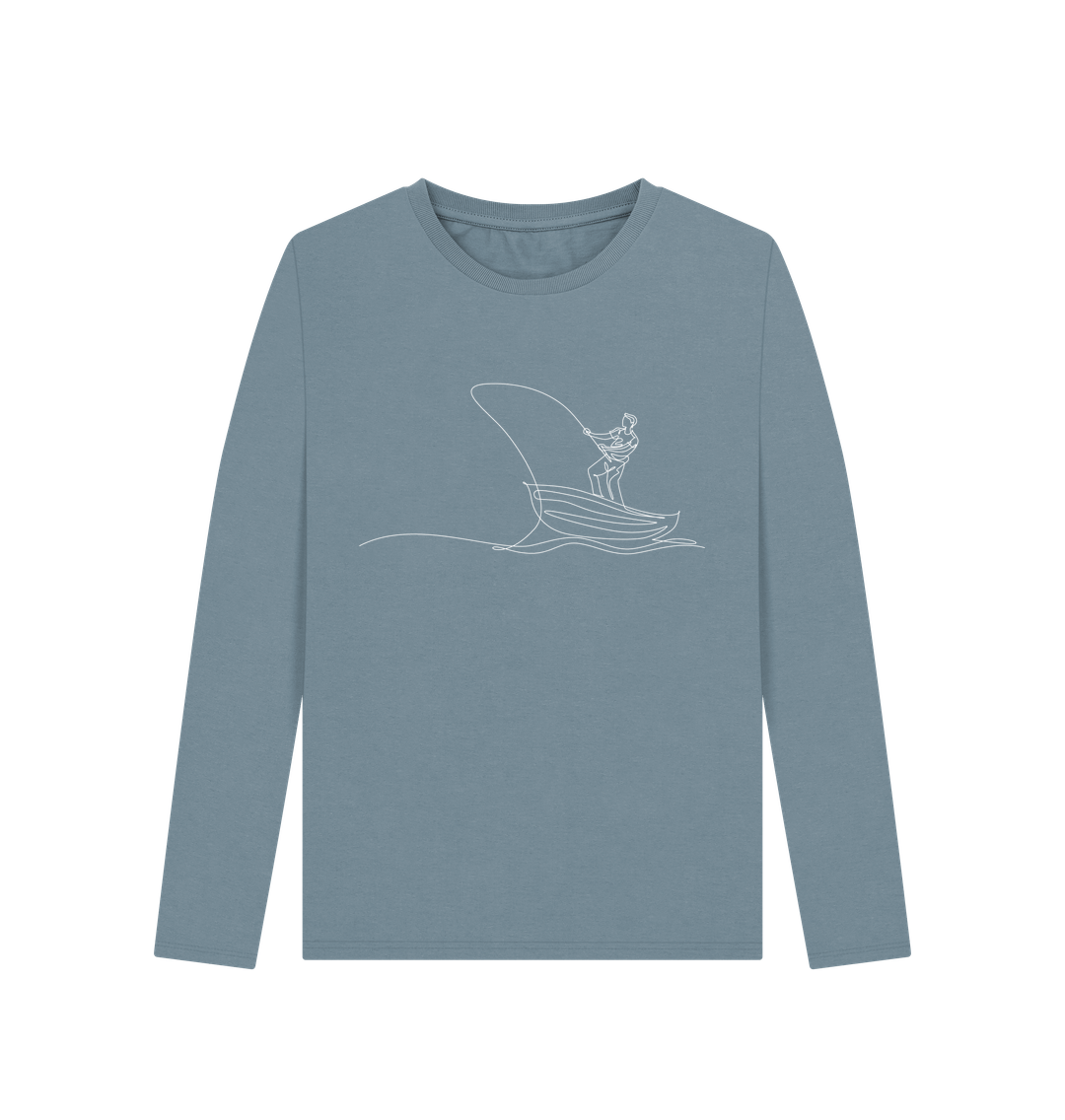 Stone Blue Women's Fisherman Organic Cotton Long Sleeve Tee (White)