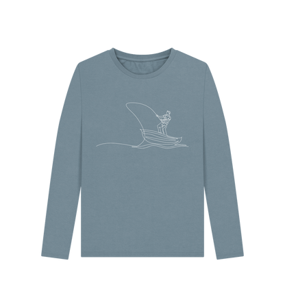 Stone Blue Women's Fisherman Organic Cotton Long Sleeve Tee (White)