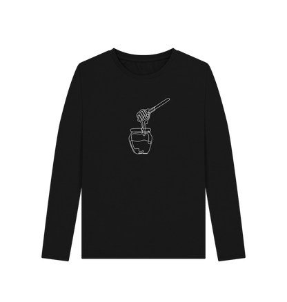 Black Women's Honey Organic Cotton Long Sleeve Tee (White)