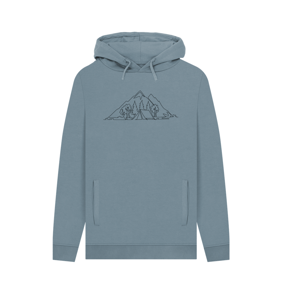 Stone Blue Men's Camping Organic Cotton Pullover Hoodie (Black)