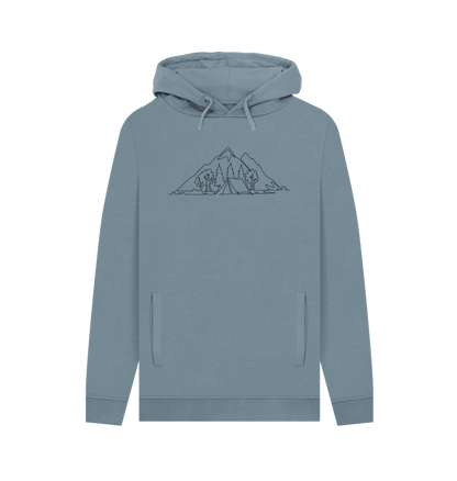 Stone Blue Men's Camping Organic Cotton Pullover Hoodie (Black)