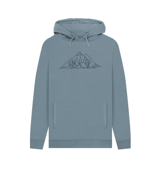 Stone Blue Men's Camping Organic Cotton Pullover Hoodie (Black)