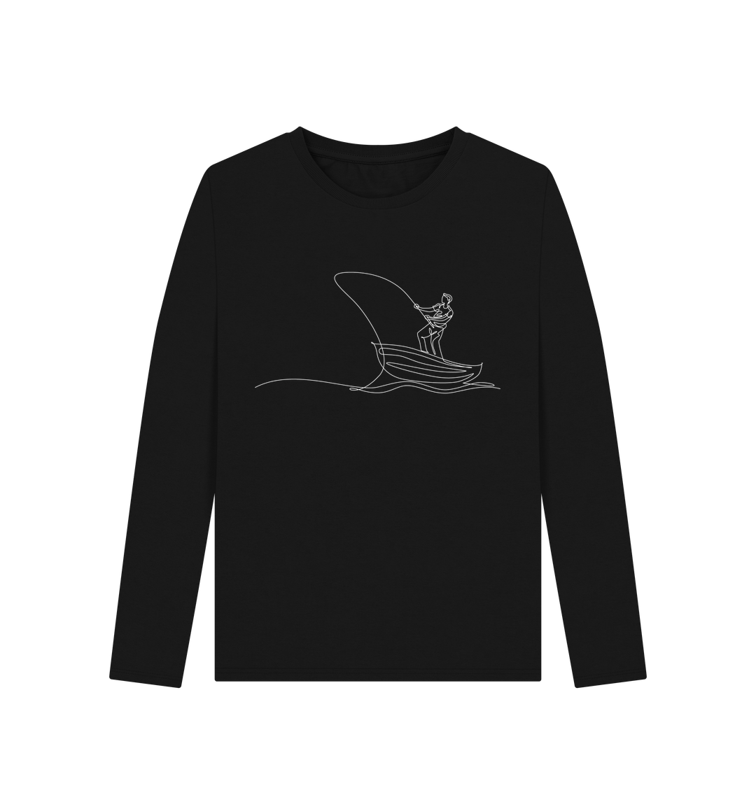 Black Women's Fisherman Organic Cotton Long Sleeve Tee (White)