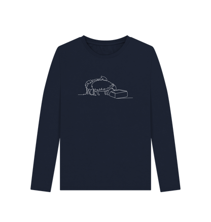 Navy Blue Women's Sheep Organic Cotton Long Sleeve T-Shirt (White)