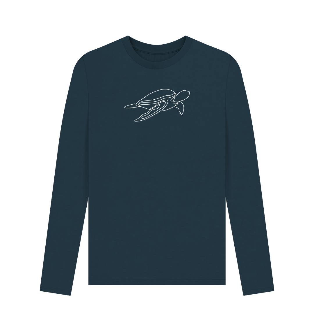 Denim Blue Men's Sea Turtle Organic Cotton Long Sleeve Tee (White)