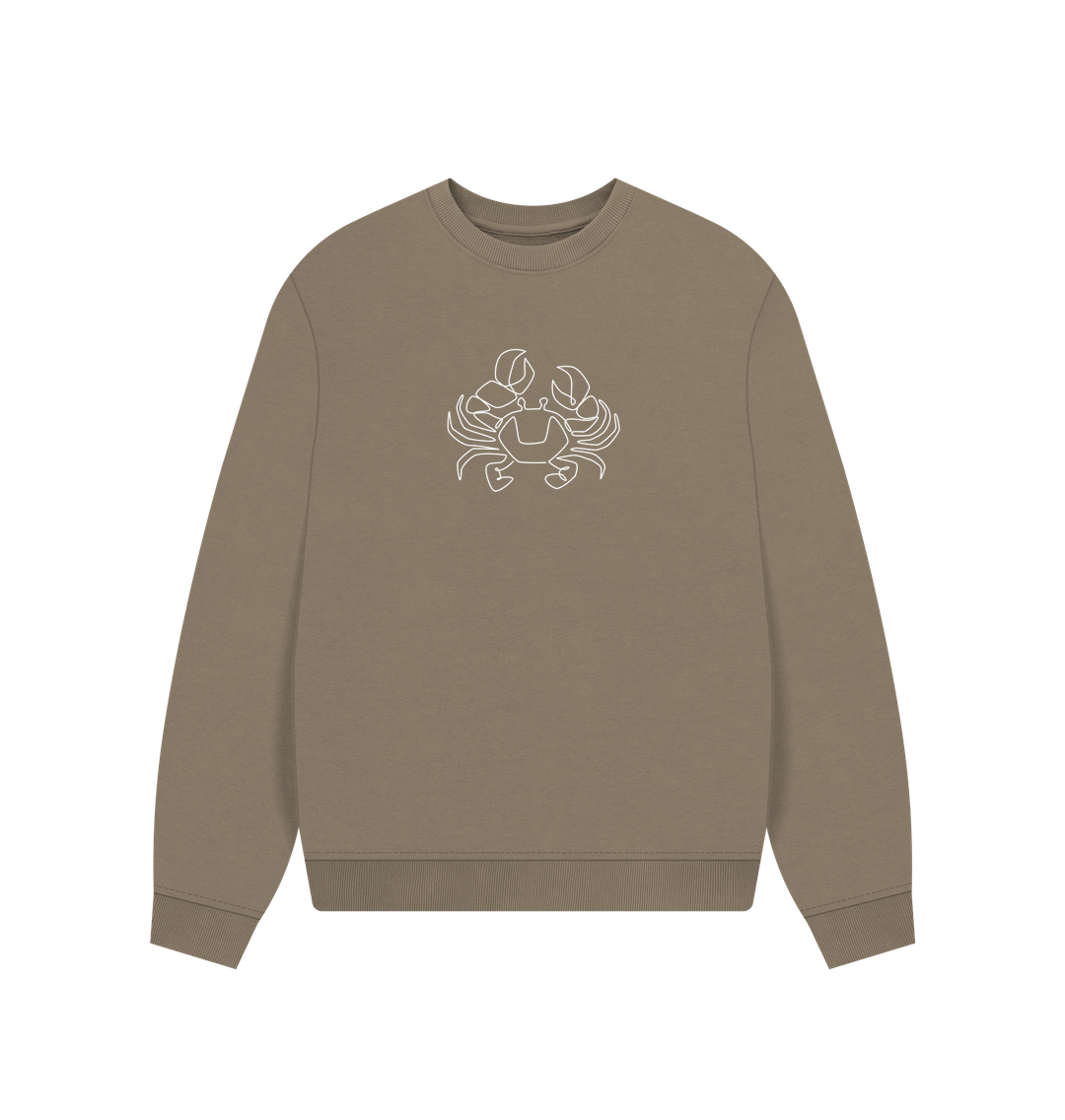 Willow Women's Crab Organic Cotton Oversized Crewneck - White Design