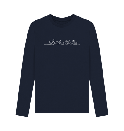 Navy Blue Men's Chickens Organic Cotton Long Sleeve Tee - White Design