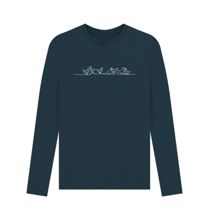 Denim Blue Men's Chickens Organic Cotton Long Sleeve Tee (White)