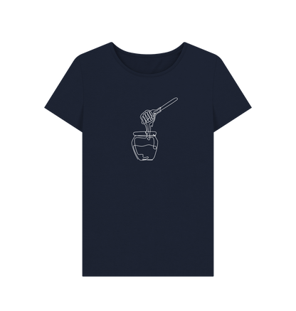 Navy Blue Women's Honey Organic Cotton Crewneck T-Shirt (White)