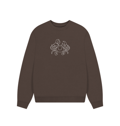 Chocolate Women's Crab Organic Cotton Oversized Crewneck (White)