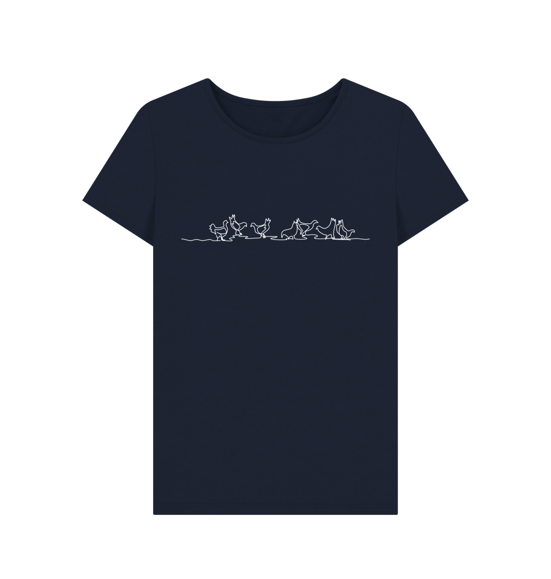 Navy Blue Women's Chickens Organic Cotton Crewneck T-Shirt (White)