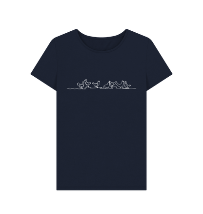 Navy Blue Women's Chickens Organic Cotton Crewneck T-Shirt (White)