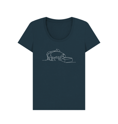 Denim Blue Women's Sheep Organic Cotton Scoop Neck Tee (White)