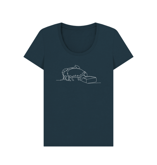 Denim Blue Women's Sheep Organic Cotton Scoop Neck Tee (White)