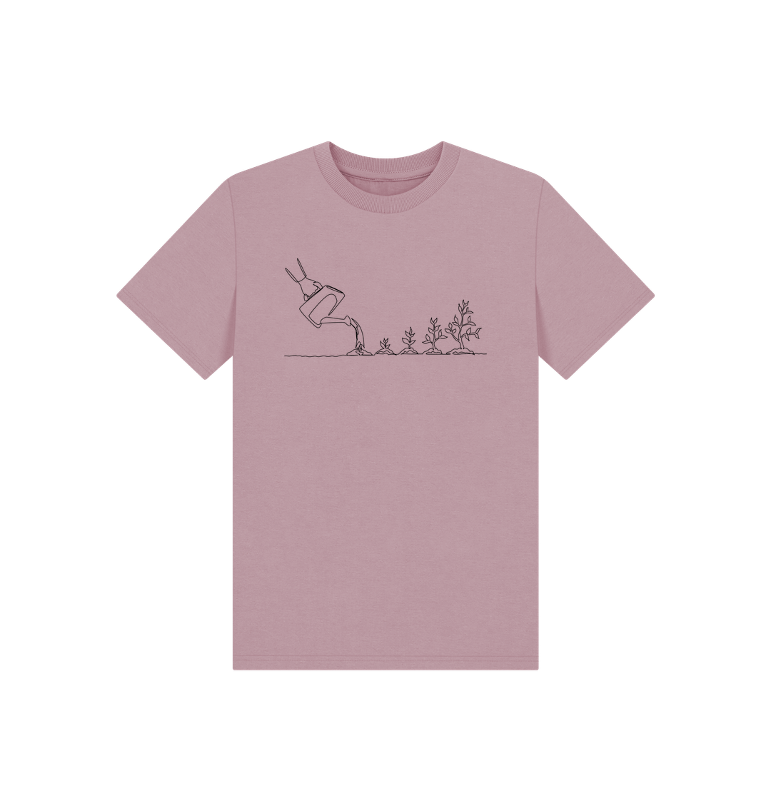 Mauve Kid's Gardening Organic Cotton Basic Tee (Black)