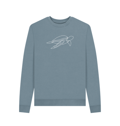 Stone Blue Women's Sea Turtle Organic Cotton Crewneck Sweater (White)