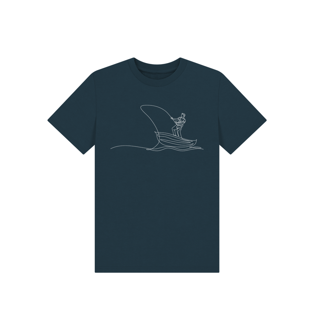 Denim Blue Kid's Fisherman Organic Cotton Basic Tee (White)