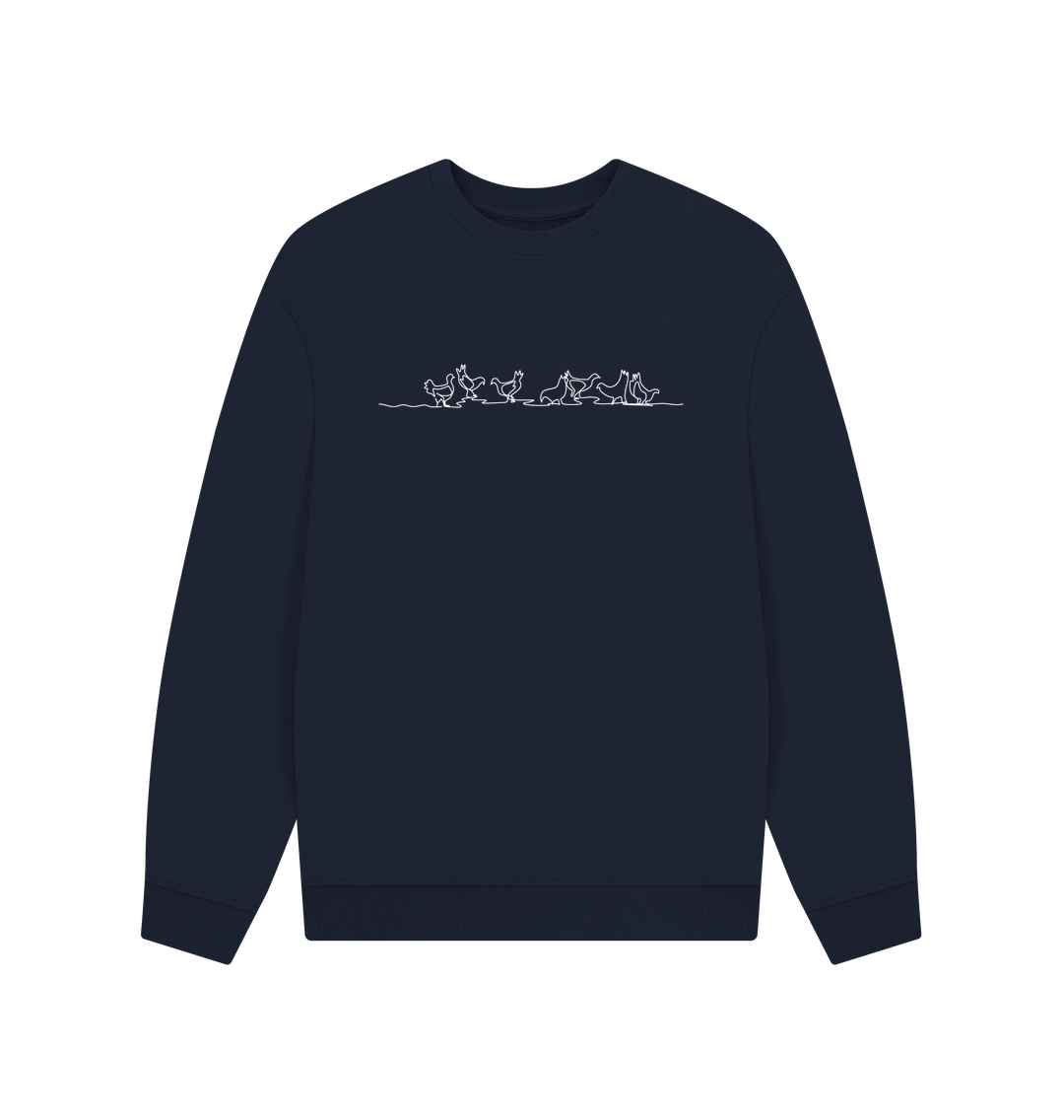 Navy Blue Men's Chickens Organic Cotton Oversized Crewneck - White Design