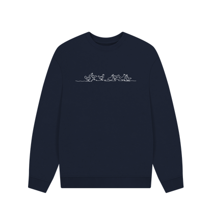 Navy Blue Men's Chickens Organic Cotton Oversized Crewneck - White Design