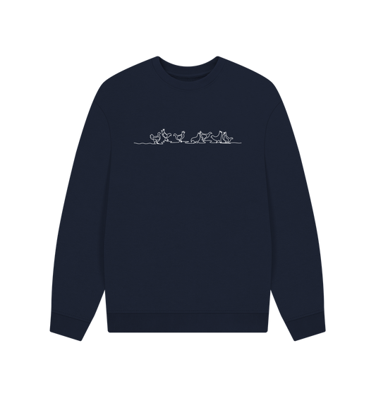 Navy Blue Men's Chickens Organic Cotton Oversized Crewneck - White Design