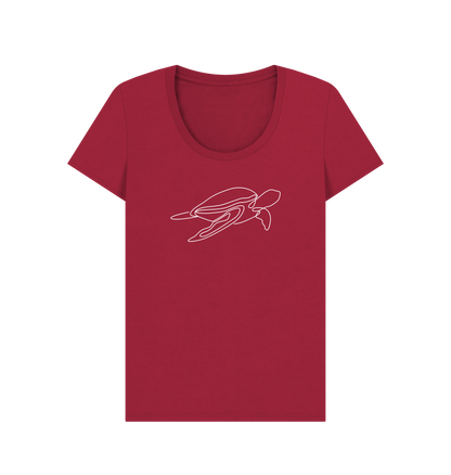 Cherry Women's Sea Turtle Organic Cotton Scoop Neck Tee (White)