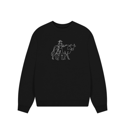 Black Women's Cow Organic Cotton Oversized Crewneck (White)