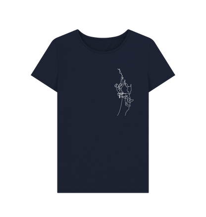 Navy Blue Women's Climber Organic Cotton Crewneck Tee (White)