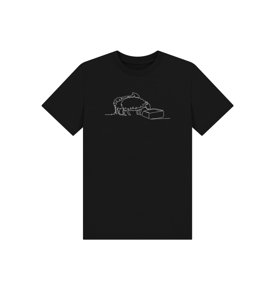 Black Kid's Sheep Organic Cotton Basic Tee (White)