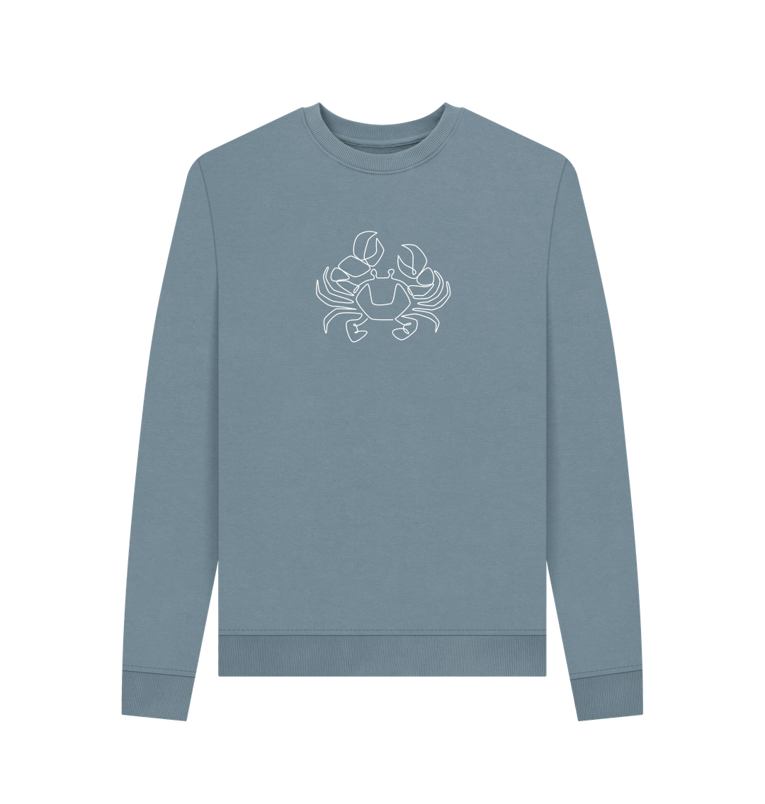 Stone Blue Women's Crab Organic Cotton Crewneck Sweater (White)