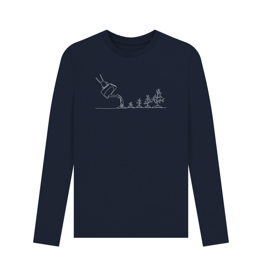 Navy Blue Men's Gardening Organic Cotton Long Sleeve Tee (White)