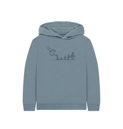 Stone Blue Kid's Gardening Organic Cotton Pullover Hoodie (Black)