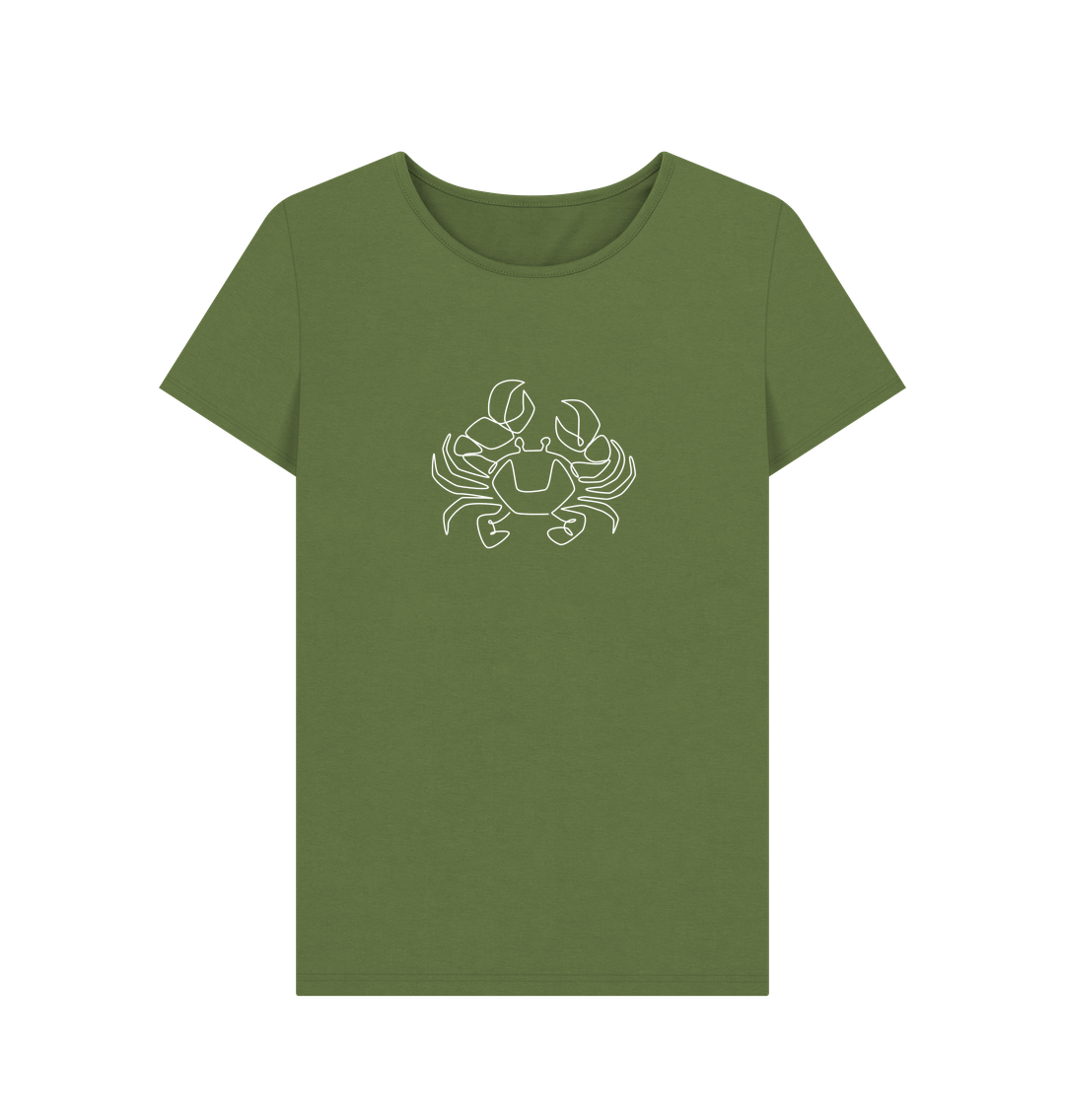 Khaki Women's Crab Organic Cotton Crewneck Tee (White)