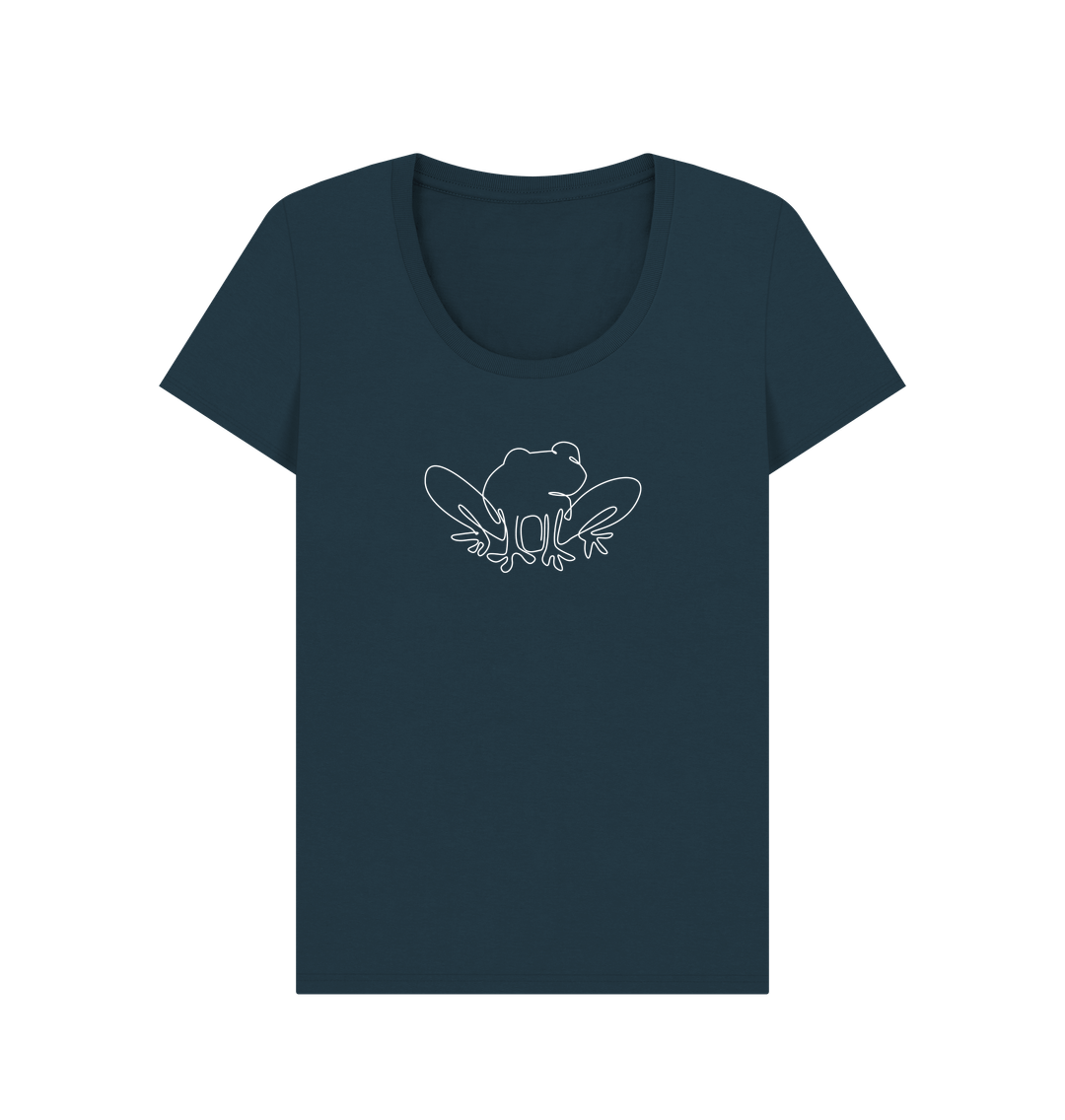 Denim Blue Women's Frog Organic Cotton Scoop Neck Tee (White)