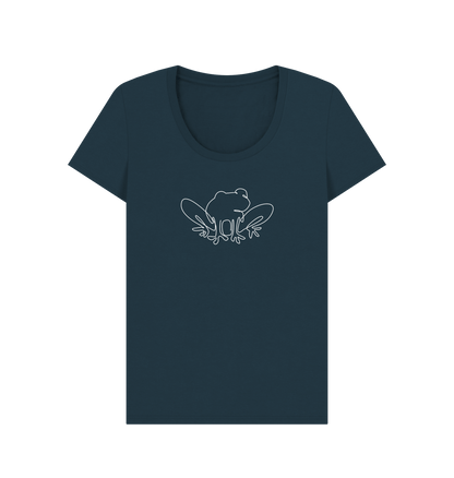 Denim Blue Women's Frog Organic Cotton Scoop Neck Tee (White)