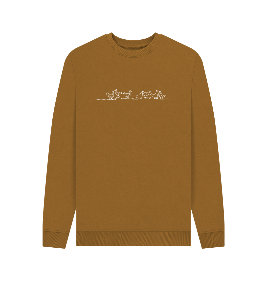 Brown Men's Chickens Crewneck Sweatshirt - White