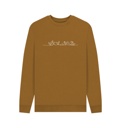 Brown Men's Chickens Crewneck Sweatshirt - White