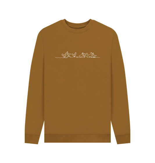 Brown Men's Chickens Crewneck Sweatshirt - White