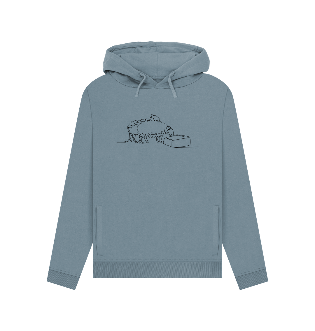 Stone Blue Women's Sheep Organic Cotton Pullover Hoodie (Black)