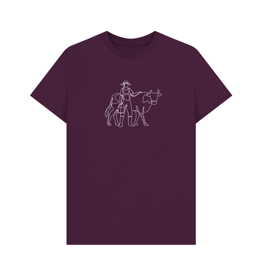 Purple Men's Cow Organic Cotton Basic Tee (White)