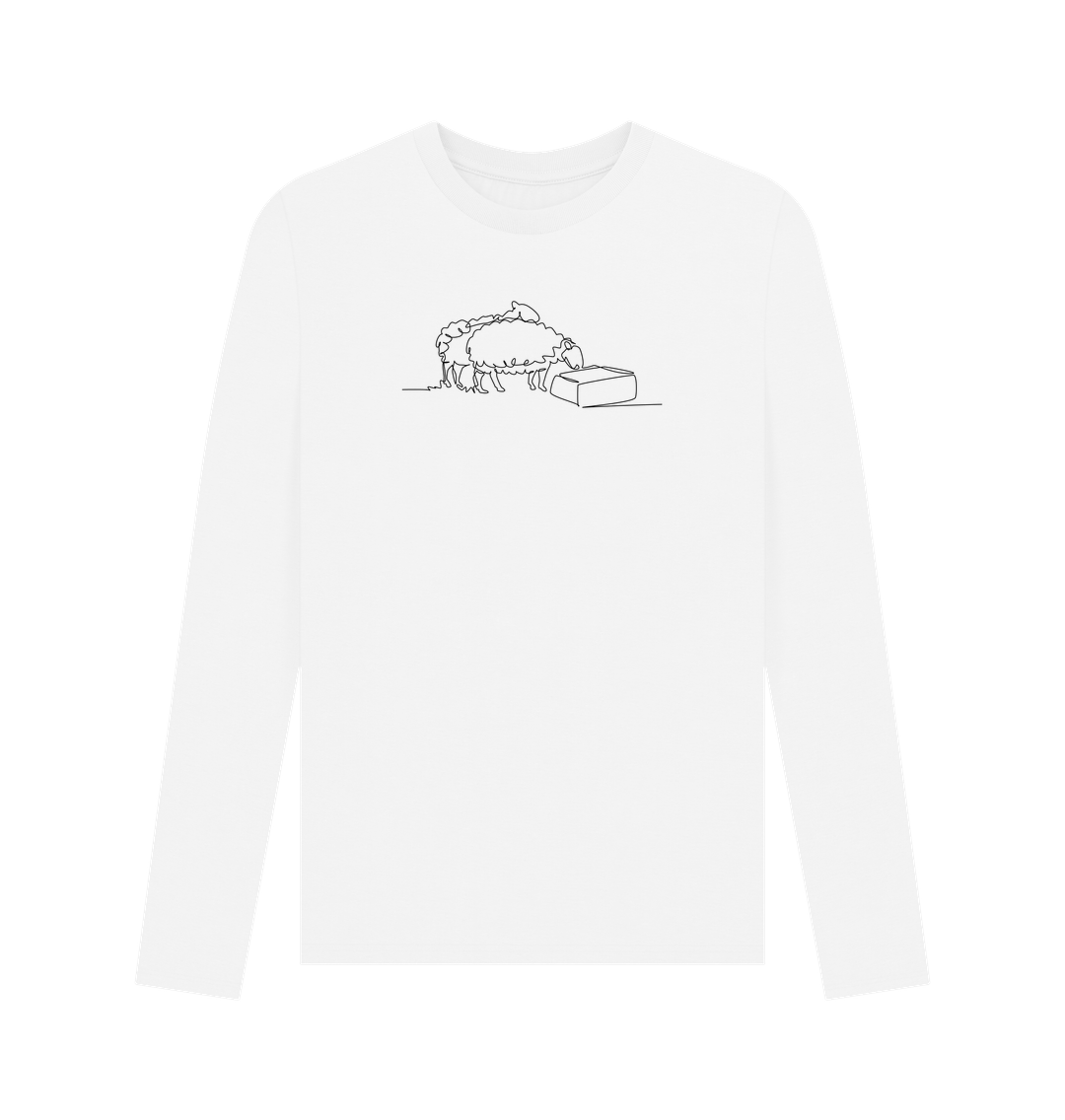 White Men's Sheep Organic Cotton Long Sleeve Tee (Black)