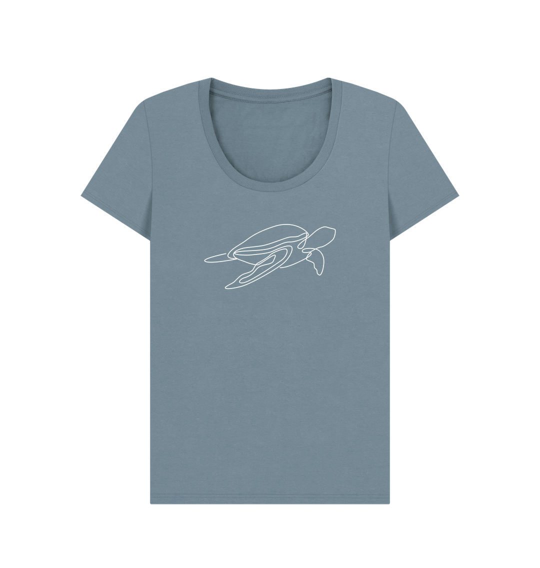 Stone Blue Women's Sea Turtle Organic Cotton Scoop Neck Tee (White)