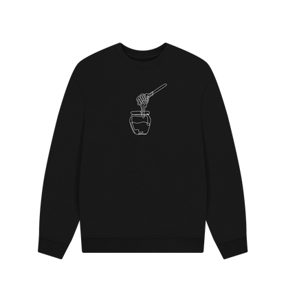 Black Men's Honey Organic Cotton Oversized Crewneck - White Design