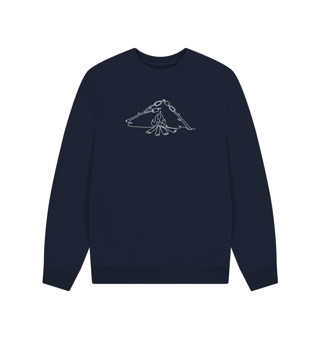 Navy Blue Men's S'mores Organic Cotton Oversized Crewneck - White Design