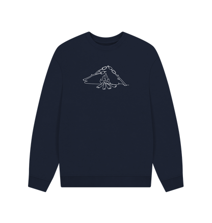 Navy Blue Men's S'mores Organic Cotton Oversized Crewneck - White Design