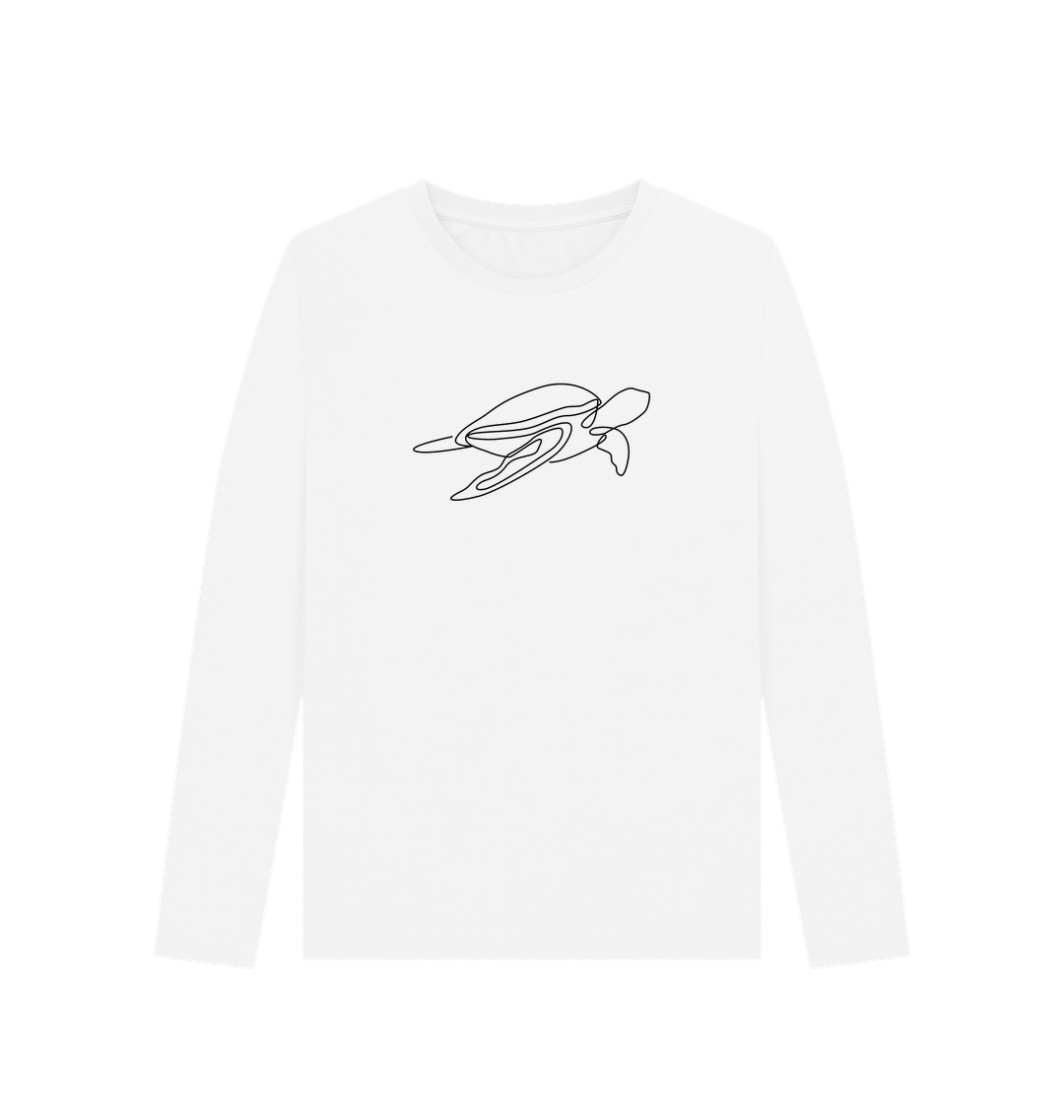 White Women's Sea Turtle Organic Cotton Long Sleeve Tee (Black)