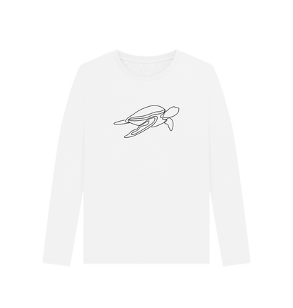 White Women's Sea Turtle Organic Cotton Long Sleeve Tee (Black)