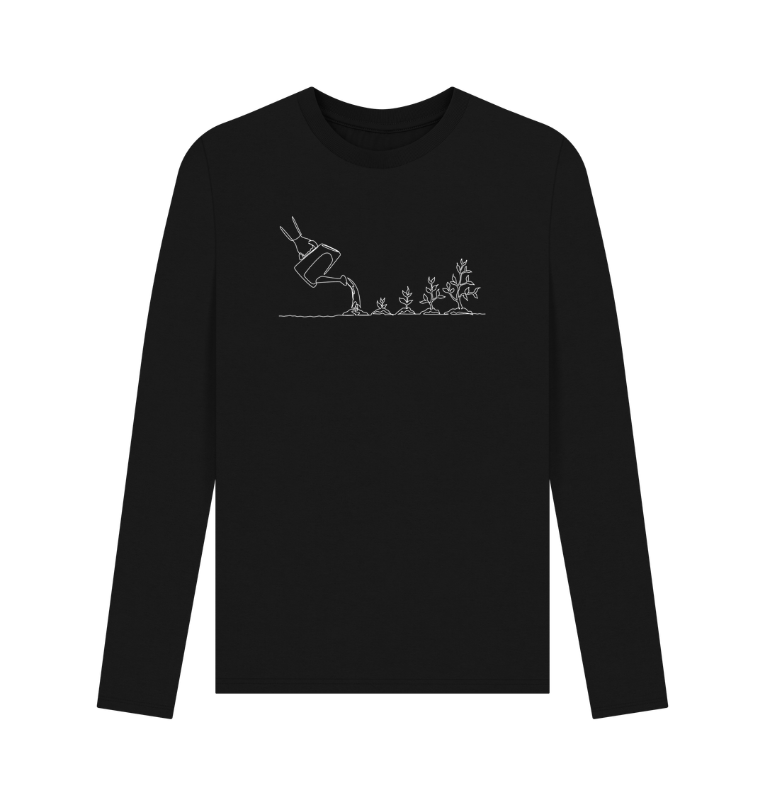 Black Men's Gardening Organic Cotton Long Sleeve Tee - White Design